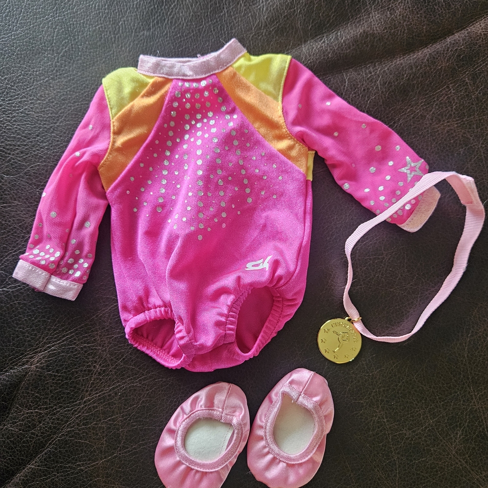 American Girl Hot Pink Gymnastics Leotard with Yellow & Orange Accents